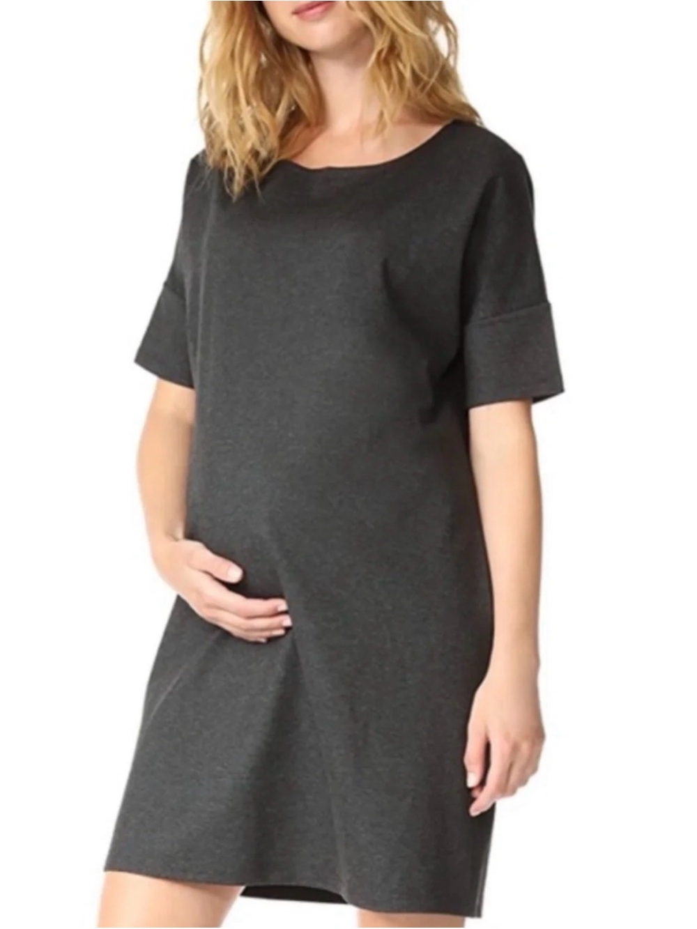 Hatch size S Maternity Dress Charcoal Short Sleeve Shift Tunic Comfy Stretchy